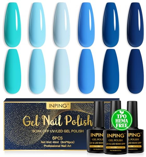 INPING UV Nagellack TPO-FREE Blau 6 Farben Gel Nägel 8ML | Himmelblau Hellblau Seeblau Gel Nagellack Set, Frühling Sommer Gel Nail Polish Gellack für Frauen Nail Salon DIY