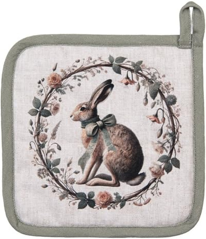 Topflappen Hase & Rosen Grün 20x20cm Baumwolle