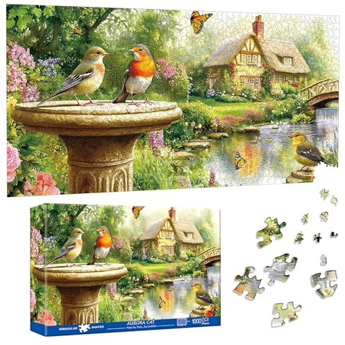 Pavemlo Puzzle 1000 Teile Gartensingvögel - 41x80cm Spezialform Klassische Puzzles für Erwachsene | Unmögliches Puzzle Puzzle-Liebhaber & Anfänger | Wanddekoration