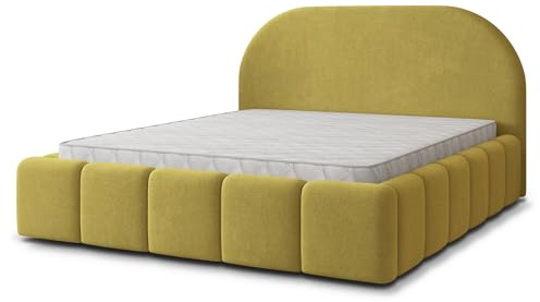 Masseno Polsterbett FLUSSO SR 200x200 cm, Doppelbett, Bettkasten, Stauraum, Lattenrost Und Kopfteil - Gelb, SORO 40