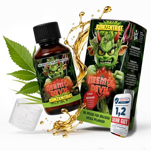 Neemöl Devil® 4-in-1 Pflanzenpflege-Konzentrat, 100 ml – mit Neemöl, Emulgator, Rosmarinöl, Lemongrasöl und Orangenöl – ergibt bis zu 20L Sprühlösung