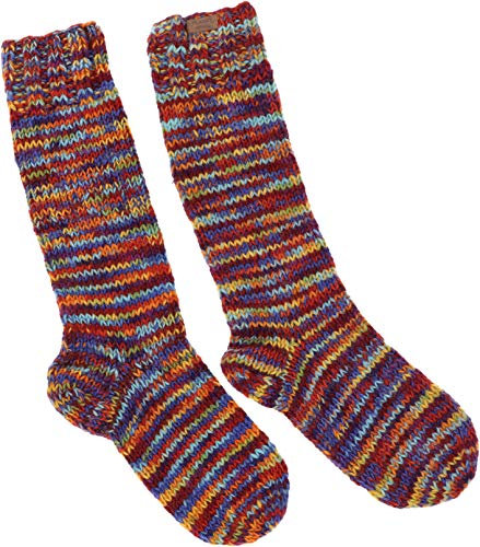 GURU SHOP Handgestrickte Schafwollsocken, Haussocken, Nepal Socken - Regenbogen, Herren/Damen, Wolle, Size:L (40-43)