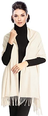 Moschen-Bayern Pashmina Stola Damen für Abendkleid Kaschmirstola Kaschmir Schal Umhang Paschmina - Creme Elfenbein Ivory