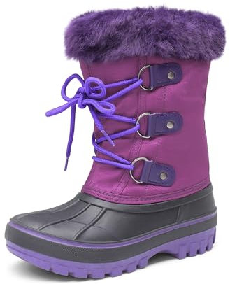 DREAM PAIRS Bambini Ragazza Stivali da Neve Inverno Stivaletti Impermeabile Antiscivolo Caloroso Stivali Ragazzino,Size 35,Viola,Forester