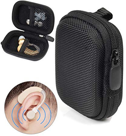 WGear Designed Protective Case for Hearing Aid, Hearing Amplifier, Personal Sound Amplifier, Hearing Device, Listening Device, Strong Mini Case with Mesh pocket, Universal design (Ballistic Black)