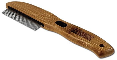 BAMBOO GROOM Flea Comb I Flohkamm mit 77 rotierenden Pins I Kamm aus Bambus zur Verteilung von Flohmittel I Hundebürste für jedes Fell I Bürste für sensible Bereiche I Flohkamm für Katzen & Hunde