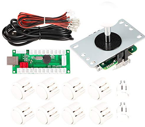 EG STARTS Ritardo Zero Arcade Fai da Te Maniglia Encoder Kit Parts USB al PC Games 5 Pin Joystick + 24mm 30 Millimetri Pulsanti per Arcade Cabinet Mame & Raspberry Pi 2 Project 3B Modello (Bianco)