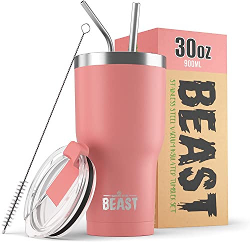 BEAST Mug Isotherme Cafe - 900ml I Blossom I Acier Inoxydable I Réutilisable, Tasses Isothermes I 2 Pailles et Brosse Nettoyage I Thermos Cafés de Voyage Double Paroi I Café Chaud ou Glacé