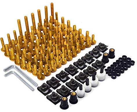 JFG RACING Motorrad Schrauben Set,Motorrad Verkleidungsschrauben Aluminium Schrauben für Die meisten Sportmotorräder sind Straßenmotorrad Roller-Gold
