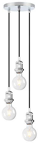 Yosoan Lighting Industrial Vintage Cluster 3 Way Pendant Light Fittings, Loft Bar Hanging Pendant Ceiling Lights for Kitchen Island Living Room Bedroom Dining Room (Chrome)