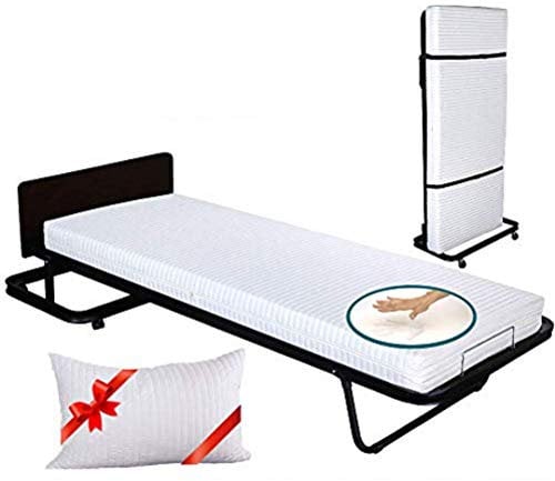 EVERGREENWEB Letto Verticale a Scomparsa con Materasso Memory Foam 80x190 Alto 12 cm + Cuscino Gratis Rivestimento Sfoderabile Rete Singola a Doghe Legno Ortopedica, Brandina Pieghevole Salvaspazio