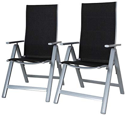 Chicreat 9-fach verstellbarer Campingklappstuhl mit hoher Rückenlehne - Schwarz/Silber (2er-Pack)