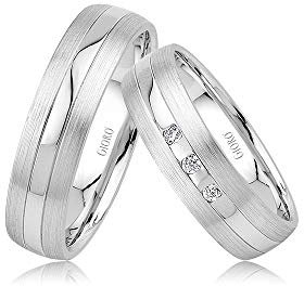GIORO Matera Eheringe Trauringe Hochzeitsringe massiv Weißgold *handgefasste Brillanten* Paarpreis Echtes Gold (8 Karat (333) Weißgold)