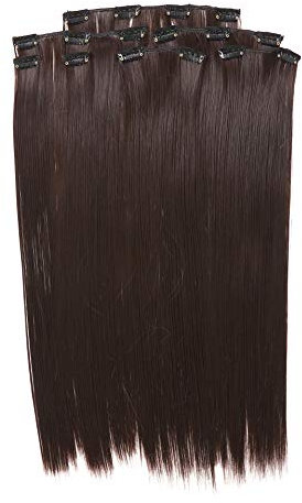 Prettyland 7-teilg SET Statik-frei Clip-In 50cm glatt lang-Haar strähnen Haarteil Haarverlängerung Schwarz-braun BK04
