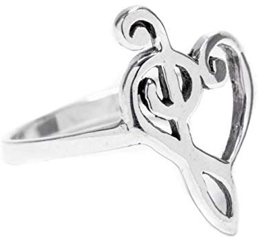 WINDALF Zarter Fairy-Ring LIEBESELFE 16 mm Freundschaftsring Herz mit Notenschlüssel 925 Sterlingsilber (Silber, 44 (14.0))