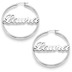 LONAGO 925 Sterling Silber Personalisierte Ohrringe Namen Runden Kreis Endlose Creolen mit Jedem Namen Brief Geschenke