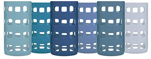 Silicone Glass Water Bottle Sleeves - 6-Pack of Protective Holders 16-18 oz Capacity - Anti-Slip Protection for Beverage Containers - Insulating Carriers for Smoothies and Juices (Ocean Blues)