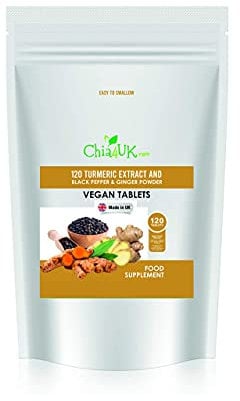Turmeric Tablets 2000mg with Black Pepper & Ginger | 120 High Strength Curcumin Supplements | Turmeric and Black Pepper Tablets| Vegan and Gluten Free | UK Made Supplement
