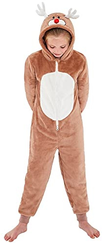Animal Crazy Onesie Girls Boys Kids Childrens Fleece Onesies Jumpsuit Playsuit One Piece UK Seller - Reindeer - 3/4 Years