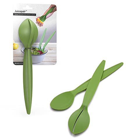 PELEG DESIGN - Juicepair Salatbesteck und Zitronenpresse | 2 in 1 Salatbesteck Kunststoff | Lemon Squeezer | Handpresse manuell | Küchenhelfer Set | Geschenk an Weihnachten, Geburtstag, Valentinstag