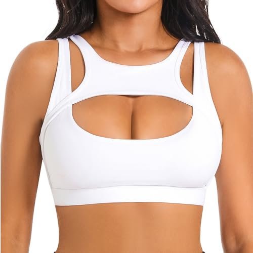 Betaven Push-up Sport-BH für Frauen Sexy Hollow Crop Tops mit abnehmbaren Cups Yoga Workout Running Medium Support Bra,Weiß,M