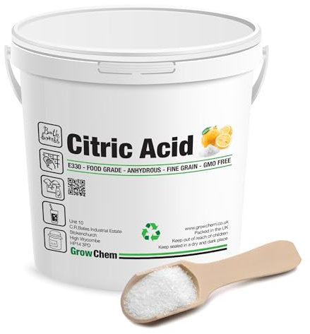 Grow Chem Citric Acid – Anhydrous Form, 2.5KG Bucket for Cleaning, Descaling, Food Preservation