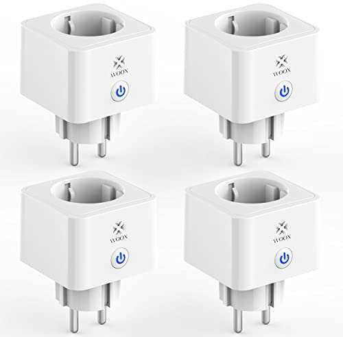Woox Alexa Steckdose 4 Stück, WLAN Steckdose 16A mit Stromverbrauch Messen, Smart Plug TÜV Geprüft, Fernbedienung & Sprachsteuerung mit Alexa/Google Home Kompatibel, Zeitschaltuhr, Nur 2,4 GHz Wifi