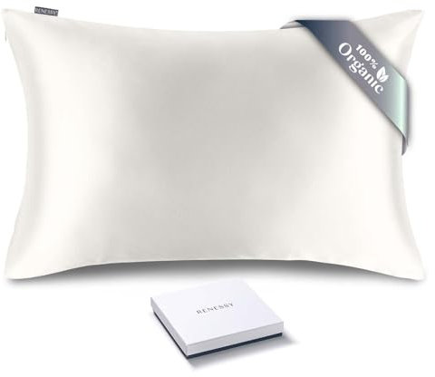 RENESSY Kissenbezug aus 100% Bio-Seide 50x70 cm - 22 Momme Maulbeerseide, Güteklasse 6A, Oeko-Tex zert. in Deutschland - Luxus für Haar und Haut, 1 Stück (Naturseide Off-White)