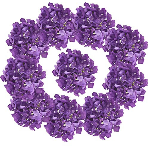 Osfvn Künstliche Hortensien Blumen 10 Stück Deep Purple Fake Hortensien mit Stielen für Hochzeit Zuhause Party Shop Babyparty Dekor Tischdekoration Blumensträuße DIY Blumendekoration