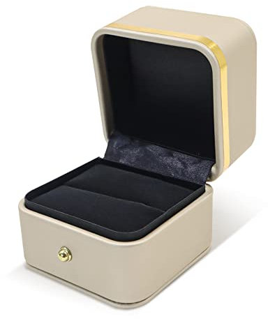 Modixun Wunderschöne Ringschatulle mit goldenem Rand, Premium-Ring-Geschenkbox aus PU-Leder, Ringträgerschatulle, Schmuckschatulle für Verlobungsantrag, Hochzeitszeremonie, Gold