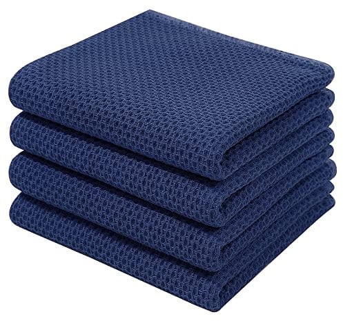 Moosfor 100% Cotton Tea Towels, Highly Absorbent Soft Dish Cloths, Quick Drying Kitchen Cloths for Washing Up, Pack of 4, 32 x 71 cm, Navy Blue