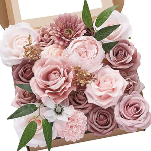 Serwalin Fleurs artificielles rose poudré pour bouquets de mariage, centres de table, arrangements de gâteaux, fêtes, fêtes prénatales, décorations d'intérieur et d'extérieur