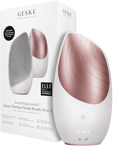 GESKE | Dispositivo SmartAppGuided™ Sonic Thermo Facial Brush | 6 in 1 | Pulizia della pelle | Spazzola per la pulizia con funzione riscaldante | Massaggiatore facciale | Spazzola viso elettrica
