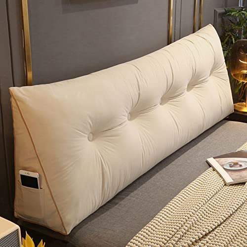 RAKTOV Bequemes Lendenkissen, Lesekissen, Rückenlehne, dreieckiges Kopfteil, Keilkissen, großes Kissen für Erkerfenster, Tatami, Sofa, Schlafzimmer, 100 x 50 x 20 cm, Beige