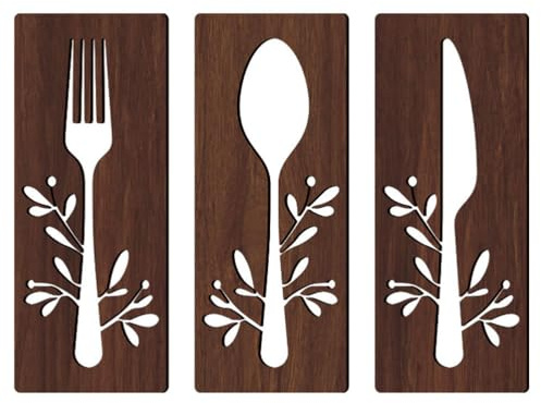 GANAZONO 1 Set Wooden Sign for Kitchen Wall Decor Fork Spoon Cutter Wall Hanging Sign Eat Sign Decorations for Kitchen Sign Dinning Room Restaurant Coffee Shop Brown