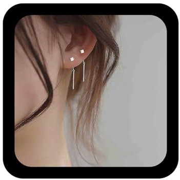 Inilbran Boho Quaste Kette Einfädler Ohrringe Silber Bar Quaste Tropfen Ohrringe Vintage Quaste Kette Ohrringe Minimalistische Lineare Kette Baumeln Ohrringe Schmuck Für Frauen Und Mädchen