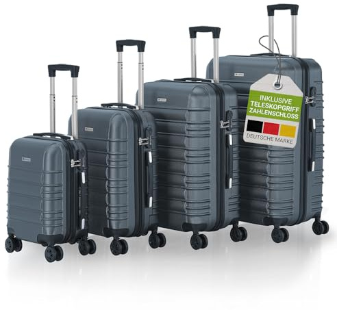 Juskys set di valigie rigide 4 pezzi - lucchetto a combinazione, ruote silenziose a 360°, grande, manico telescopico, leggero - valigie in antracite
