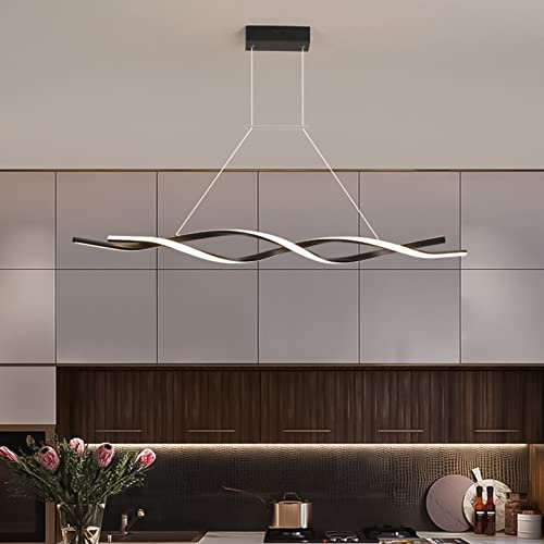 Pendelleuchte esstisch LED Dimmbar Wohnzimmer Hängelampe Modern Hängeleuchte mit Fernbedienung im Wellenförmig Design höhenverstellbar Innen Beleuchtung für Küche Büro Kronleuchter (Schwarz, 100cm)