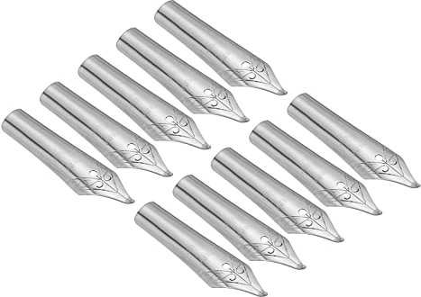 PATIKIL 0.5-0.7mm Line Width Fountain Pen Nib Replacement, 10 Pack 304 Stainless Steel Ink Dip Calligraphy Pen Nib Office Supplies for Drawing Writing, Silver