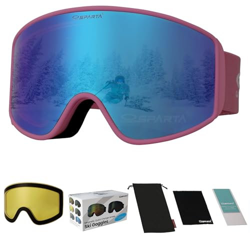 OUTDOOR SPARTA Skibrille(3. Rosa Rahmen, Volle Linse Gespiegelt Blau)