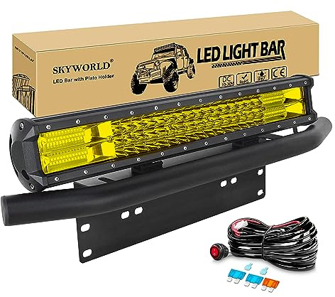 SKYWORLD 51 cm 288W LED Arbeitsscheinwerfer Bar 12V 24V 3000K Gelb Led Lichtleiste KFZ mit Aluminium Kennzeichenhalterung und Toggle Switch Kabelbaum kit für 4x4 Auto LKW PKW ATV SUV Coche