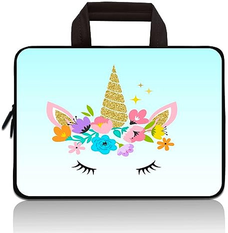 HAPLIVES Universal 7~9 inch Kids Tablet Portable Neoprene Zipper Carrying Sleeve Case Bag Fits 7 8 8.5 8.9 9 iPad Mini 5 4 3 2 1, Galaxy Tab A 8.0 (Unicorn & Flower)