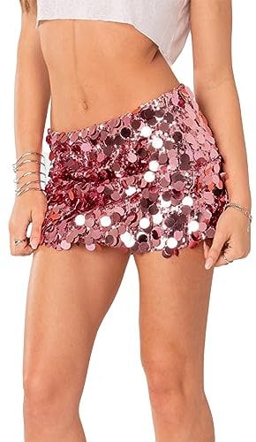 Glitzer-Pailletten-Rock für Damen, sexy, figurbetont, Pailletten-Club-Rock, Partyrock, Clubrock, Streetwear, C-Rosa, S