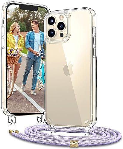 Vaykwo Handykette für Apple iPhone 12 Hülle mit Band und iPhone 12 Pro Hülle mit Band - Necklace Handyhülle - Transparente Case zum Umhängen mit Kameraschutz und Bildschirmschutz - Lila