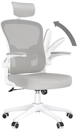 rattantree Office Chair, High Back Desk Chair with Headrest, Ergonomic Computer with Adjustable Flip-up Armrest & Lumbar Support, Executive Manager For Home Office - Grey