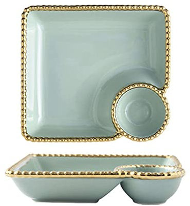 Serviertablett, geteilte Speiseteller, Golden Line Soild Color Porzellan-Garnelen-Cocktail-Servierplatte for Party, geteilte Snack-Servierplatte, 2er-Set, Rosa, 20,3 cm ( Color : Light Green , Size :