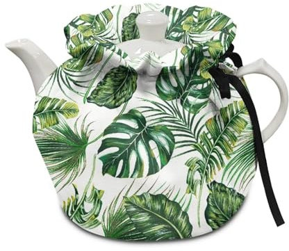 Poceacles Green Palm Leaf Print Tea Pot Cosy Insulated and Keep Warm, Tea Cosies Heat Resistance Strain Resistance Coffee Pot Dust Cover Portable Protector Cover for Teapot