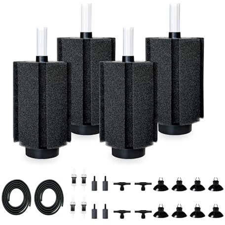DVHEY 125-150 Gal Extra Large Aquarium Sponge Filter with Air Stone | and Ceramic Media 4 Pack Quiet Fish Tank Sponge Filter For Breeding Fry Betta Shrimp Fish Tank