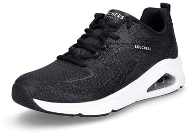 Skechers Women's Tres-Air Uno Glit-Airy Sneaker, Black Glitter Hot Melt/Mesh, 9 UK