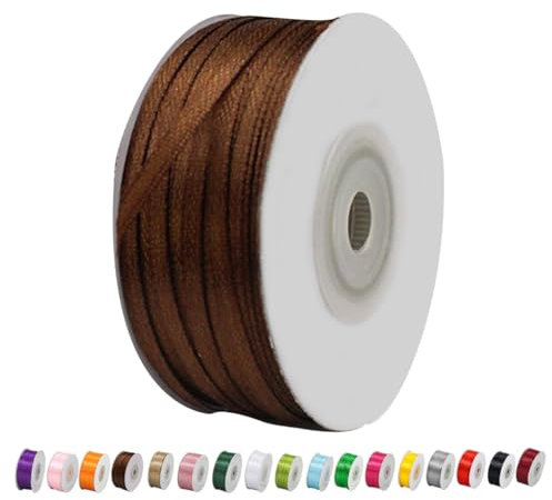 Satinband Kaffee 3mm Breit Geschenkband Satin,91m Satinbänder Kaffee Dick Schleifenband Dekoband Seidenband Geschenkverpackung Stoffband Geschenkbänder für Dekorieren Basteln Kleid Hochzeit Geburtstag